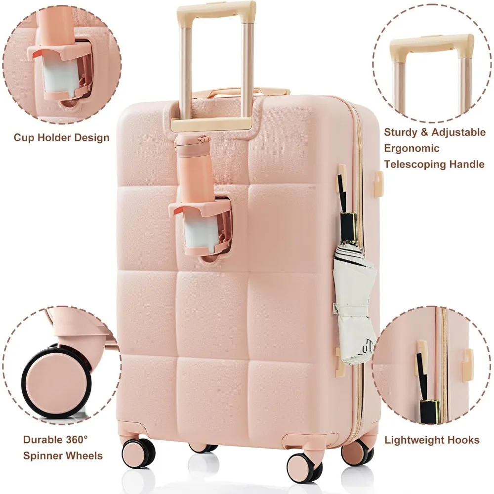 مجموعة حقائب سفر خفيفة الوزن ذات جوانب صلبة بقفل TSA للأطفال بخطوط وردية مقاس 20 و24 و28 بوصة #2