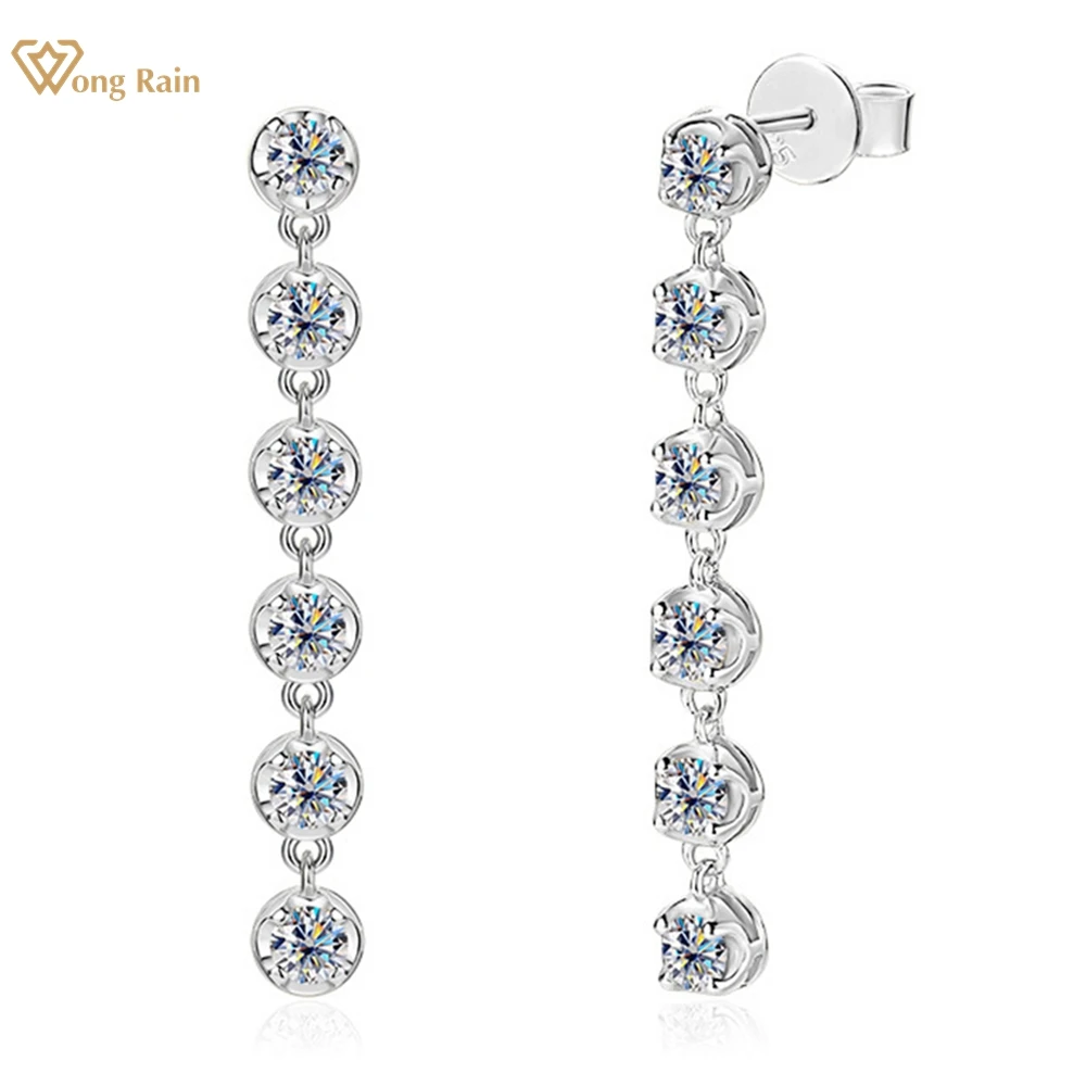 Wong Rain 18K Gold Plated 925 Sterling Silver VVS1 3EX D Color 3 MM Real Moissanite Diamonds Tassel Drop Earrings Fine Jewelry