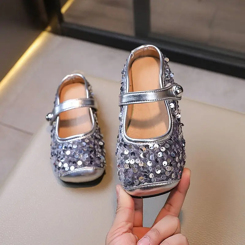 

Блестящие туфли Мэри Джейн для девочек, весна-осень 2026, детская праздничная обувь принцессы на плоской подошве, кожаная детская обувь