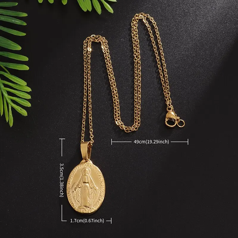 Medal naszej panny z Guadalupe wisiorek ze stali nierdzewnej naszyjnik z maryją panny biżuteria modlitewna dla kobiet katolicki prezent — zdjęcie 7