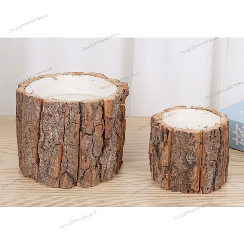 For Tree Bark Flower Barrel, Plant Barrel, Desktop Wooden Pen Holder, Creative Flower Pot