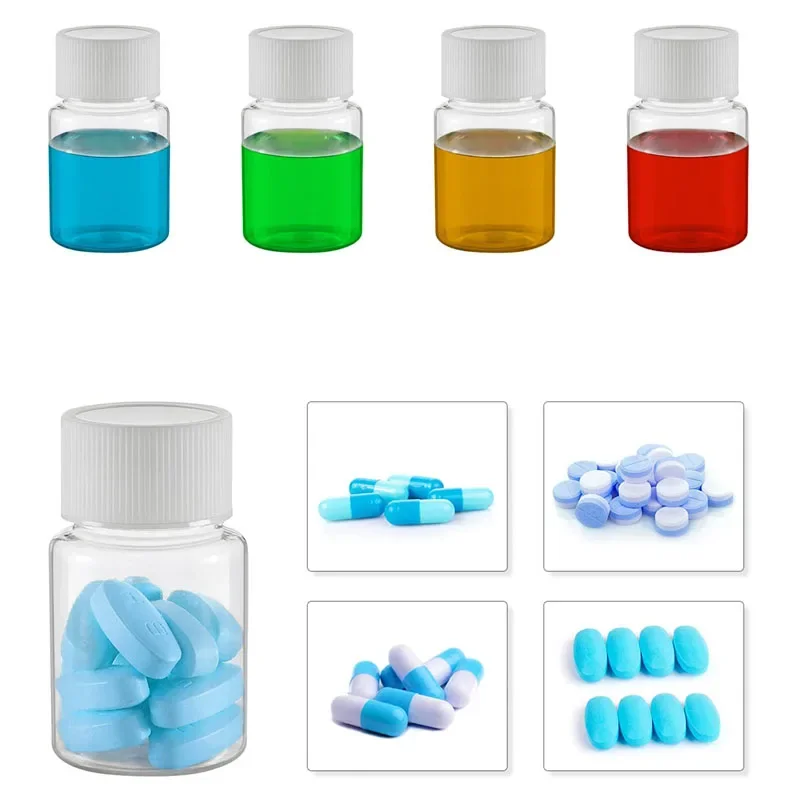 5pcs Clear Pill Plastic Medicine Bottles Empty Reagent Bottles Chemical Containers Liquid Solid Powder Medicine Sample Storage