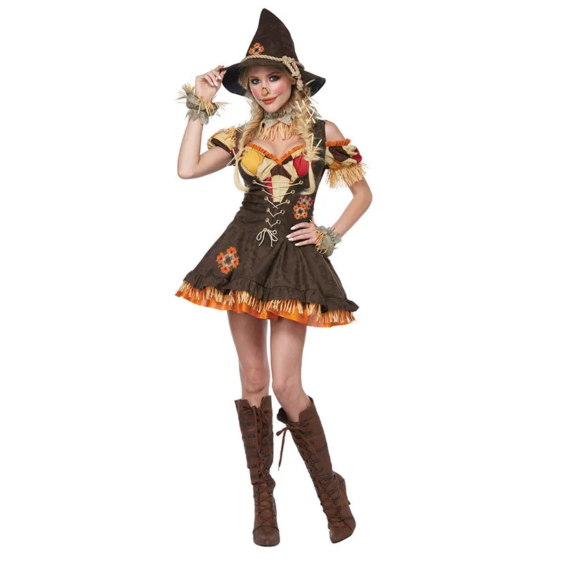 Halloween Purim Wizard of Oz Drama Patchwork Scarecrow Cosplay Costume Stage Performance Evil Witch Fancy Gown