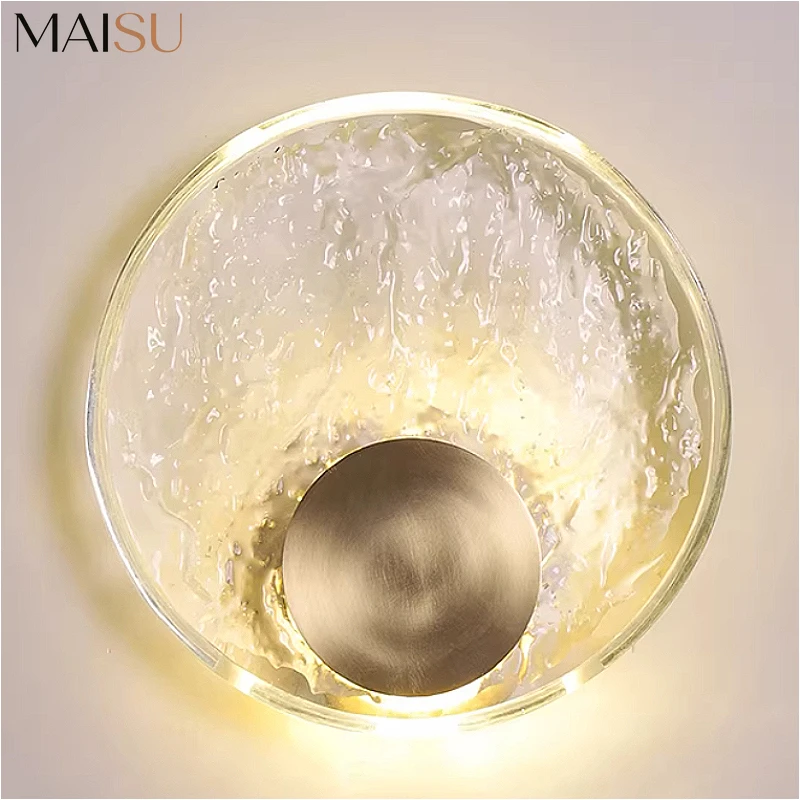 

All Copper Crystal Wall Lamp Light Luxury Designer Bedroom Bedside Simple Round Living Room Background Wall Corridor Lamps