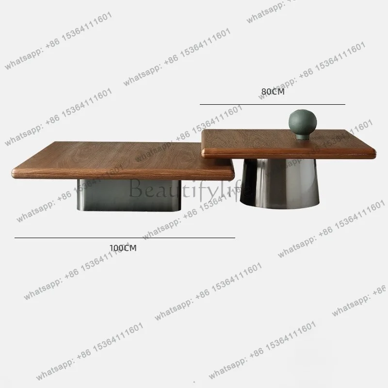 YJ Minimalist walnut coffee table Modern simple horizon coffee table Light luxury living room Home high and low tea table Size