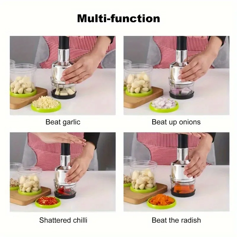 11-in-1 Manual Garlic Press and Vegetable Chopper Multi-Purpose Portable Kitchen Tool with Lever Design Durable for Home Cooking