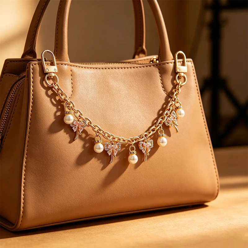 Rosa Schleifenknoten-Taschenkette, Charm-Materialien für die Taschenherstellung, Kette für Tragetaschen, Schultertaschen, Handtaschen, Goldketten, Geldbörsenanhänger