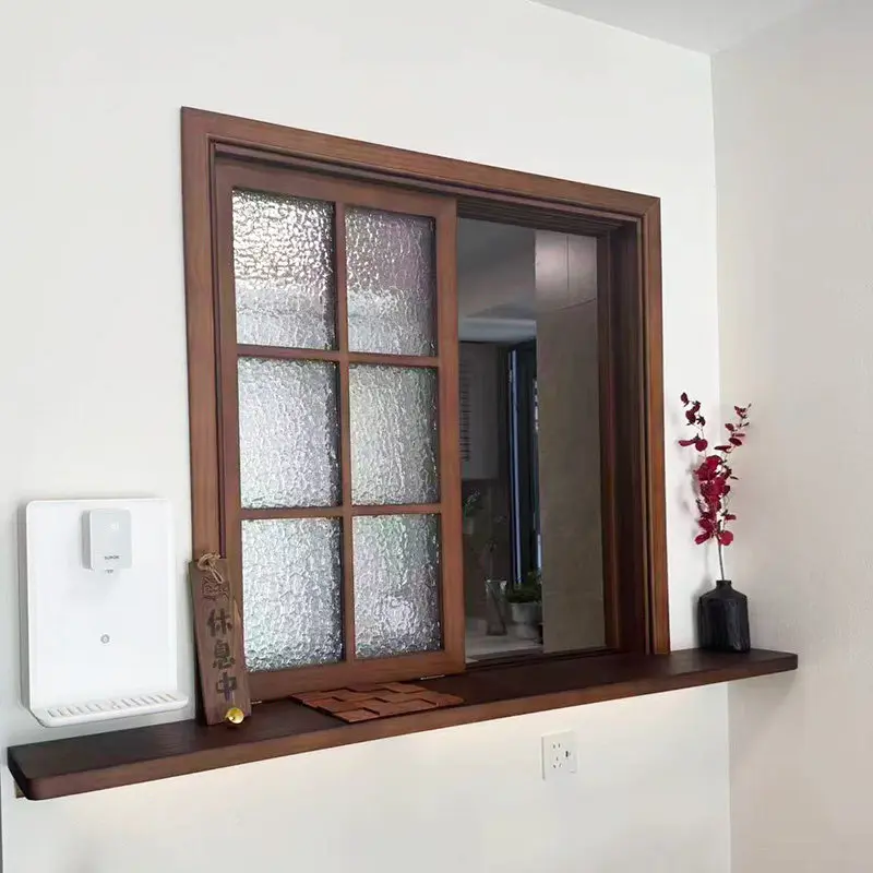 Custom wooden windows Log sliding pine lattice windows Study living room wood