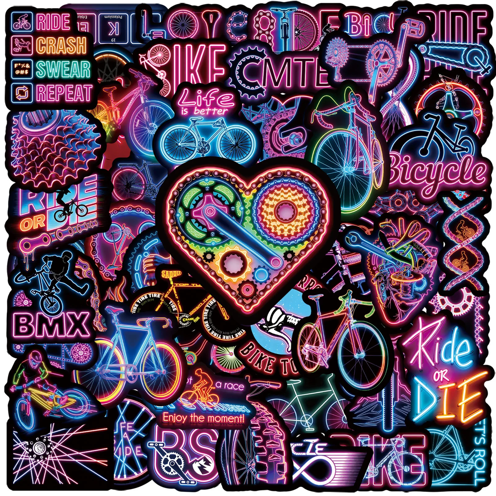 

50/100PCS Neon Outdoor Bike Stickers, Waterproof Doodle Decals for Cup Laptop Guitar Helmet Stationery Adventure Art