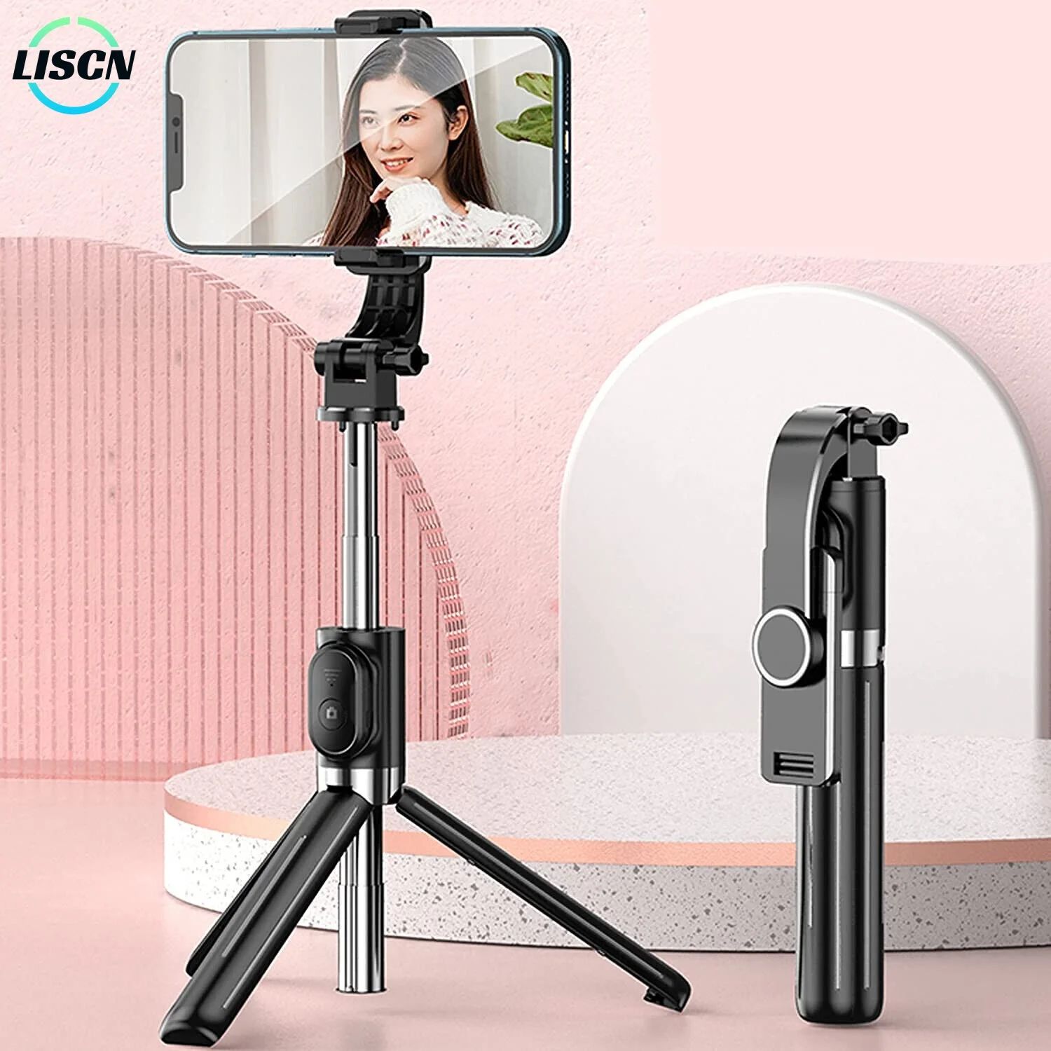 LISCN Bluetooth Wireless Selfie Stick with Remote Shutter LED Fill Light Portable Retractable Foldable Phone Stand Holder Tripod
