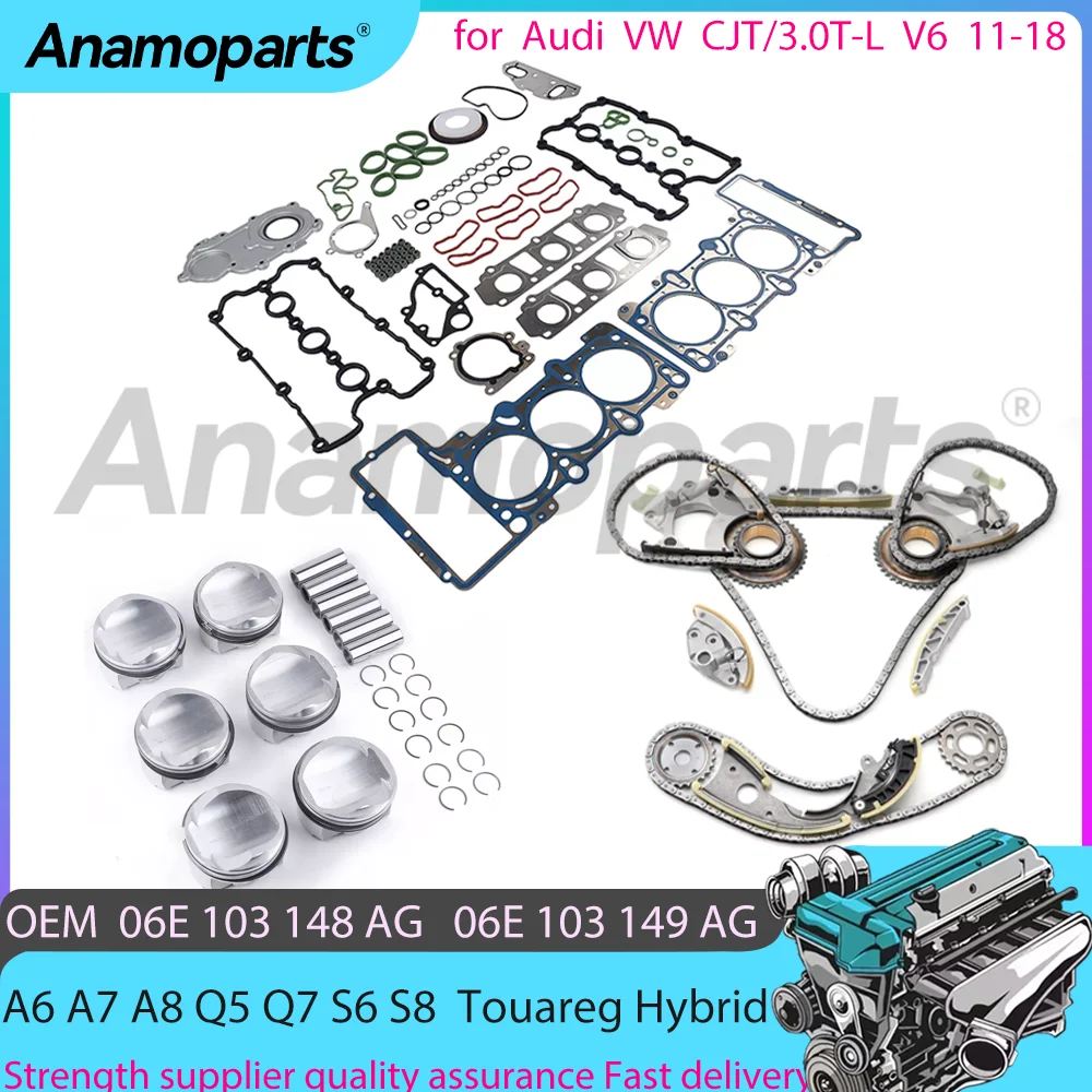 For 11-18 CJT/3.0T-L Audi A5 A6 A7 A8 Q5 Q7 S6 S8 VW Touareg Hybrid Engine Overhaul Rebuild Timing chain piston kit 06E103148AG