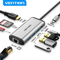 Vention  8 in 1 USB C HUB 4K HDMI USB 3.0 RJ45 Ethernet PD 100W SD TF Multiport Adapter for MacBook PC iPad Pro Samsung USB HUB