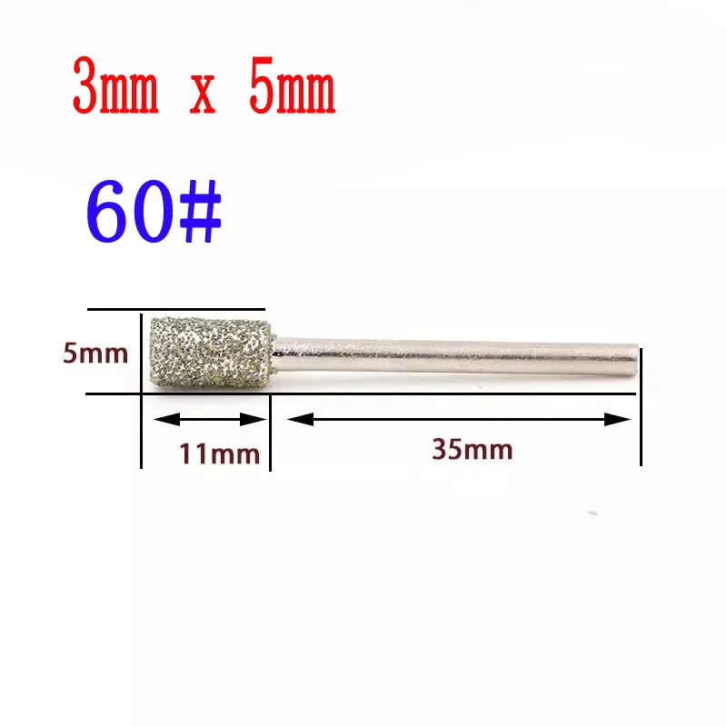60 Grit Diamond Cylinder Burr Bits 3mm Shank Rotary Carving Grinding Tools Compatible With Dremel 3-8mm Sizes