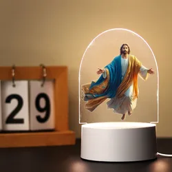 Lampe 3D en acrylique à l'effigie de Jésus, luminaire décoratif d'intérieur, idéal pour une chambre d'enfant ou un bureau, ou comme cadeau d'anniversaire pour un garçon ou une fille