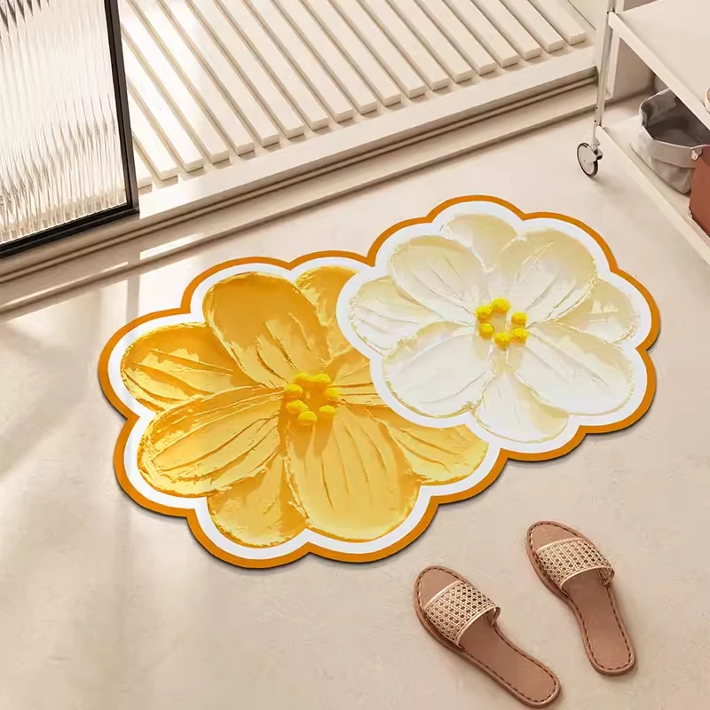 Irregular Flower Bathroom Door Carpet Toilet Diatom Mud Absorbent Quick-drying Foot Mat Art Oil Painting Texture Non-slip Ug