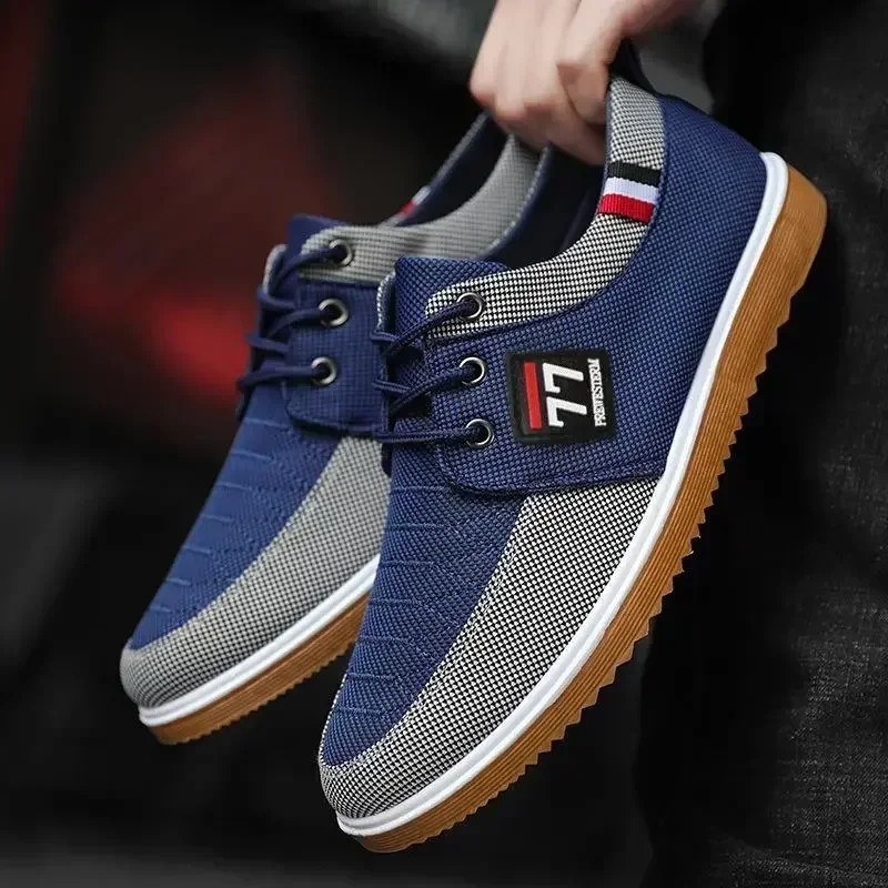 2024 New Men\'s Canvas Shoes Mesh Breathable Man Casual Sneakers Classic Fashion Men Vulcanized Shoes Lace-up Flat Sneakers Male