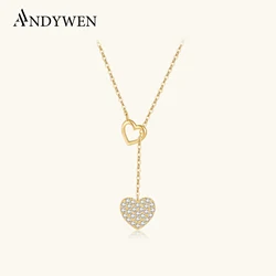ANDYWEN 925 Sterling Silver Gold Love Heart Pull Heart Move Adjustable Chain Necklace Choker Women Luxury Fine Jewelry