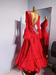 Ballroom Modern Dance Competition Women's High-end Custom New Year Red Waltz Performance Costume Black Pool dress