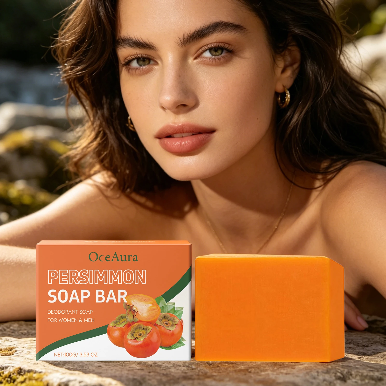 Natural Persimmon Body Soap Bar Deep Cleansing Improve Odor Reduce Dark Acne Removal Long-Lasting Freshness Deodorant Bath Soap
