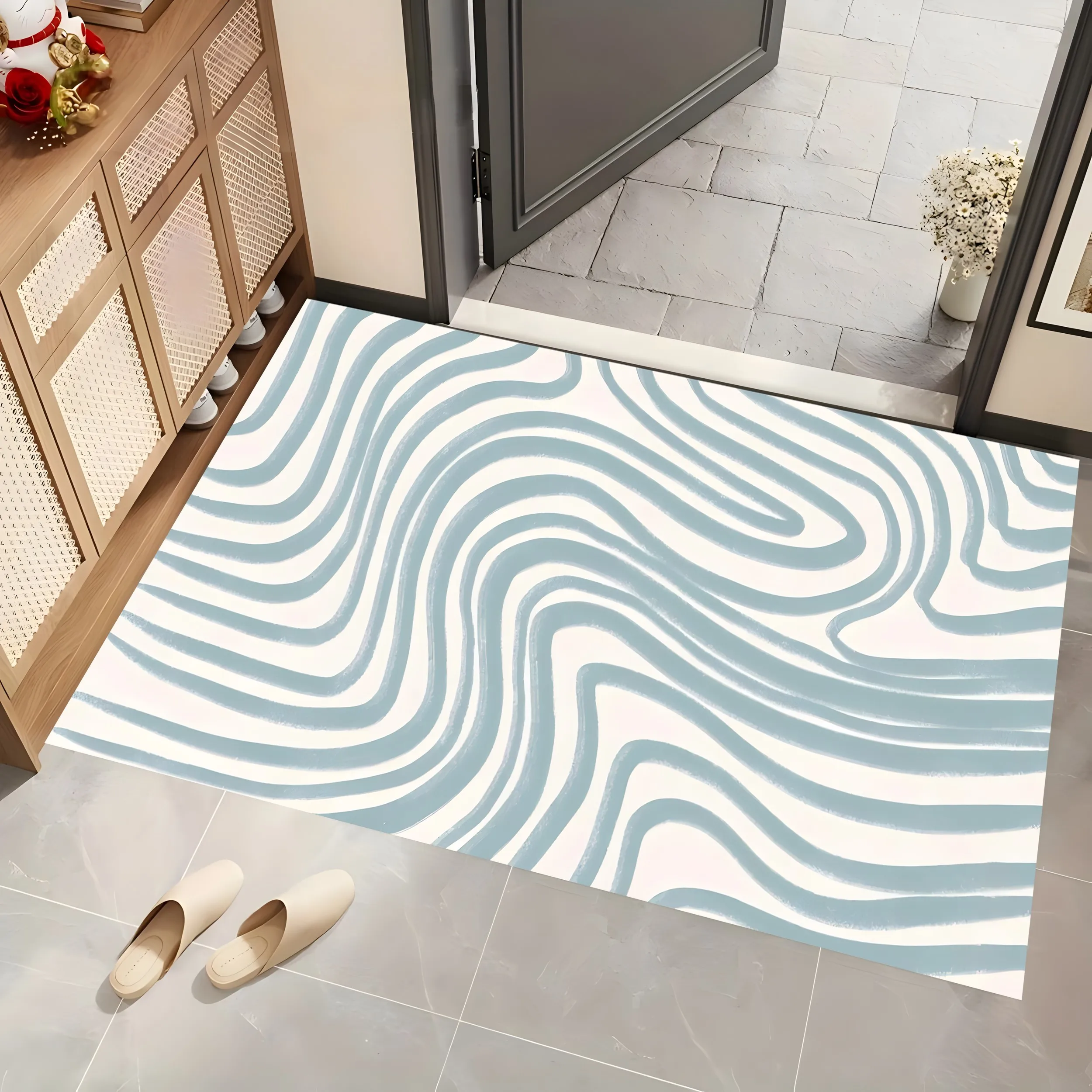2D Large Carpet, Light Blue Flowing Ripple Pattern, Minimalist Style, Living Room & Bedroom