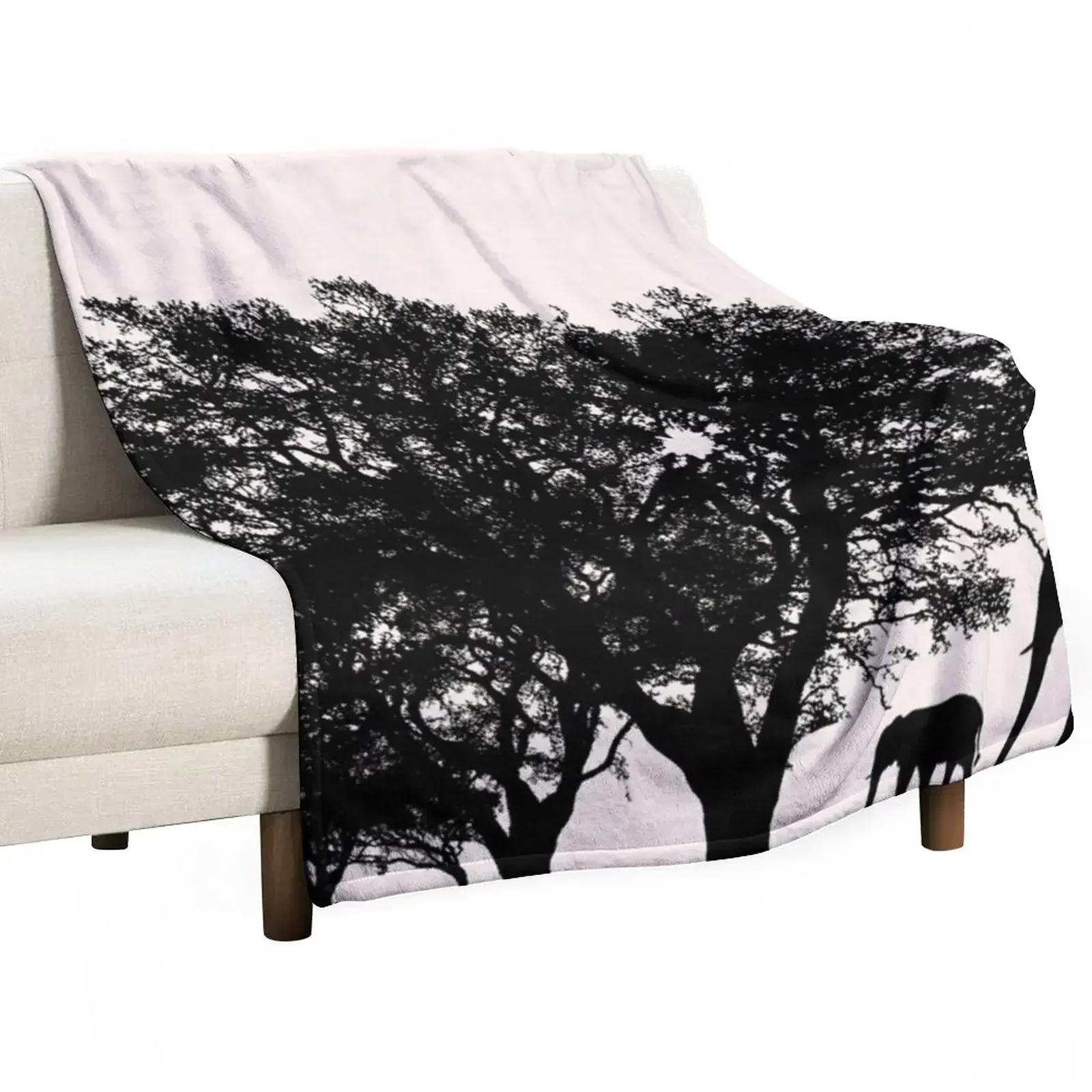 

Mama And Baby Elephant Walking On The Jungle Silhouette Throw Blanket Giant Sofa Shaggy Blankets Sofas Of Decoration Blankets