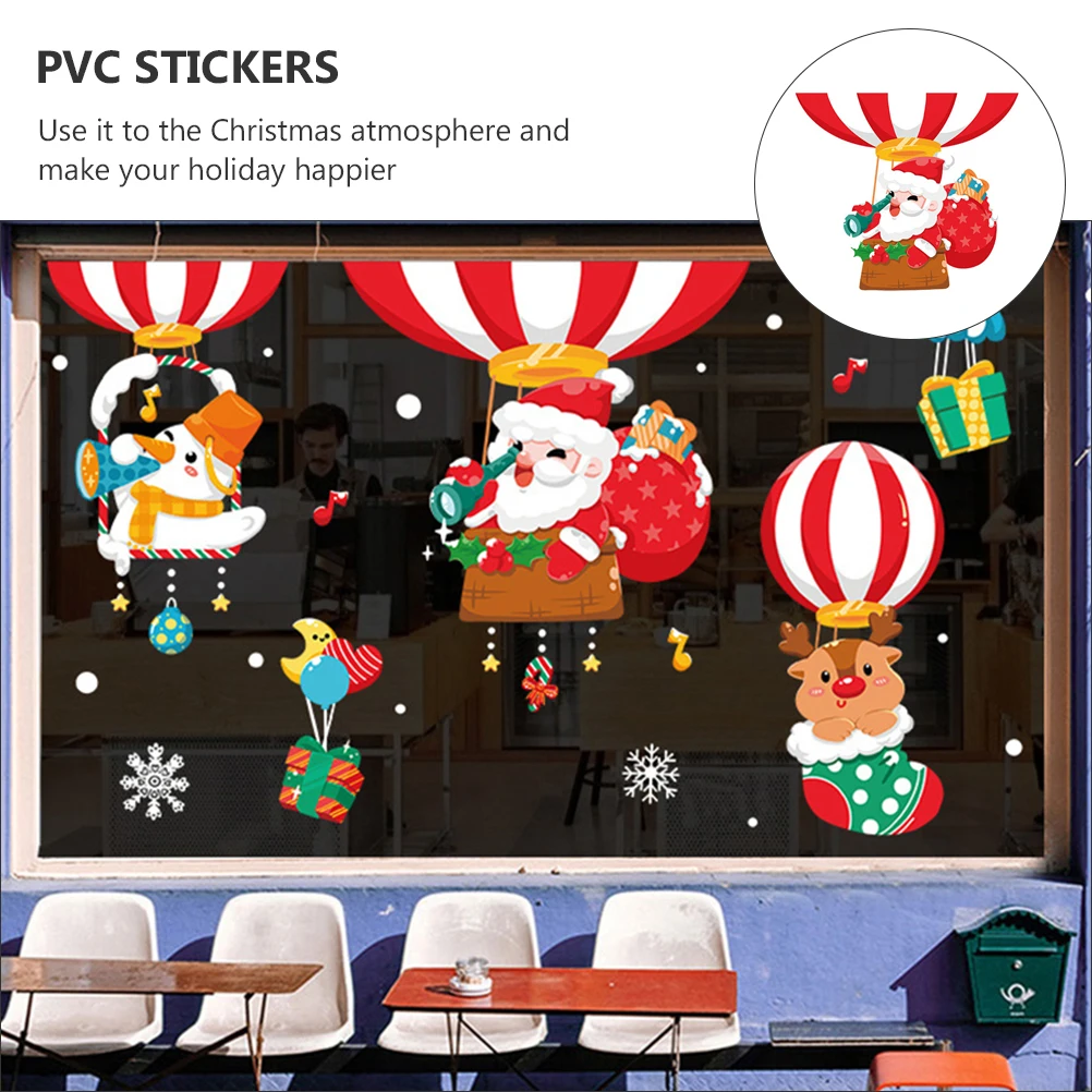 

2Pcs Christmas Santa Claus Window Sticker PVC Cling Removable Decorative Waterproof Stickers Xmas Wall Decals for Glass Door