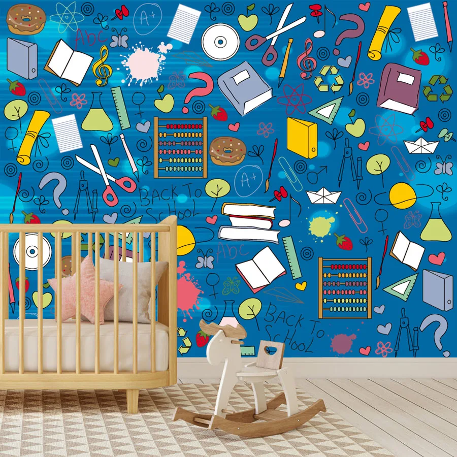 

Easy to Apply Cartoon Blue Education Peel and Stick Wallpaper for Living Room Bedroom Wall Art Papers Home Decor Kids Baby Mural