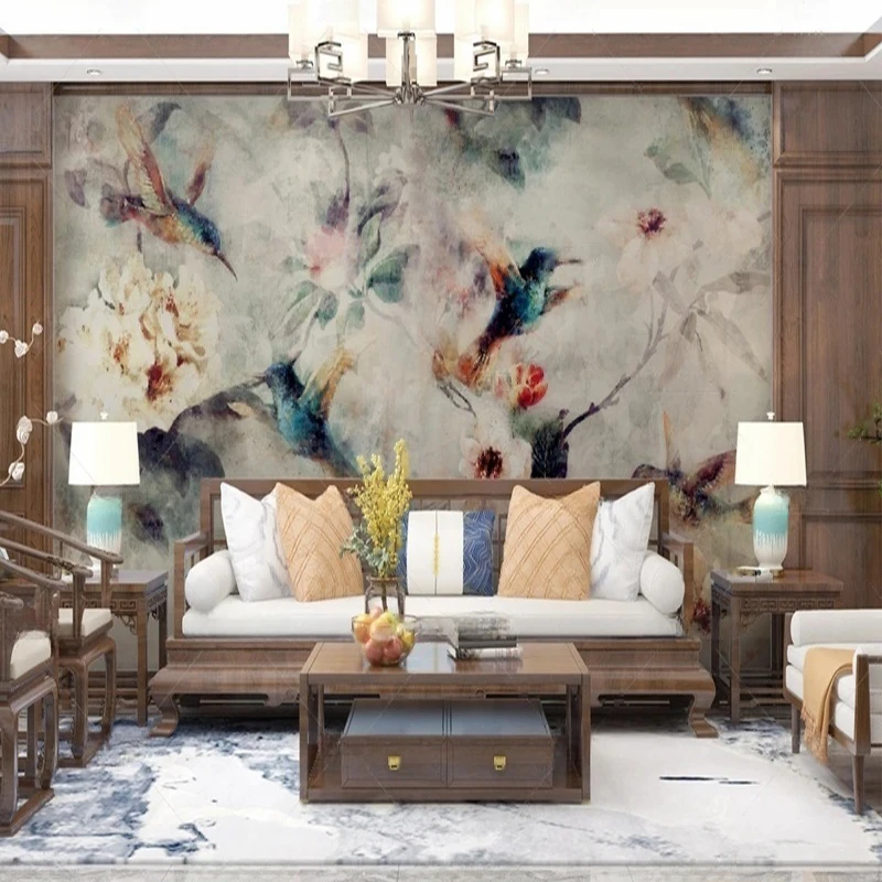 MU8674 Mural Wallpaper Nordic Leaf With Feathery Lines Oil Painting Flower Pattern Home Decor Wall Photo Papel De Parede 3D