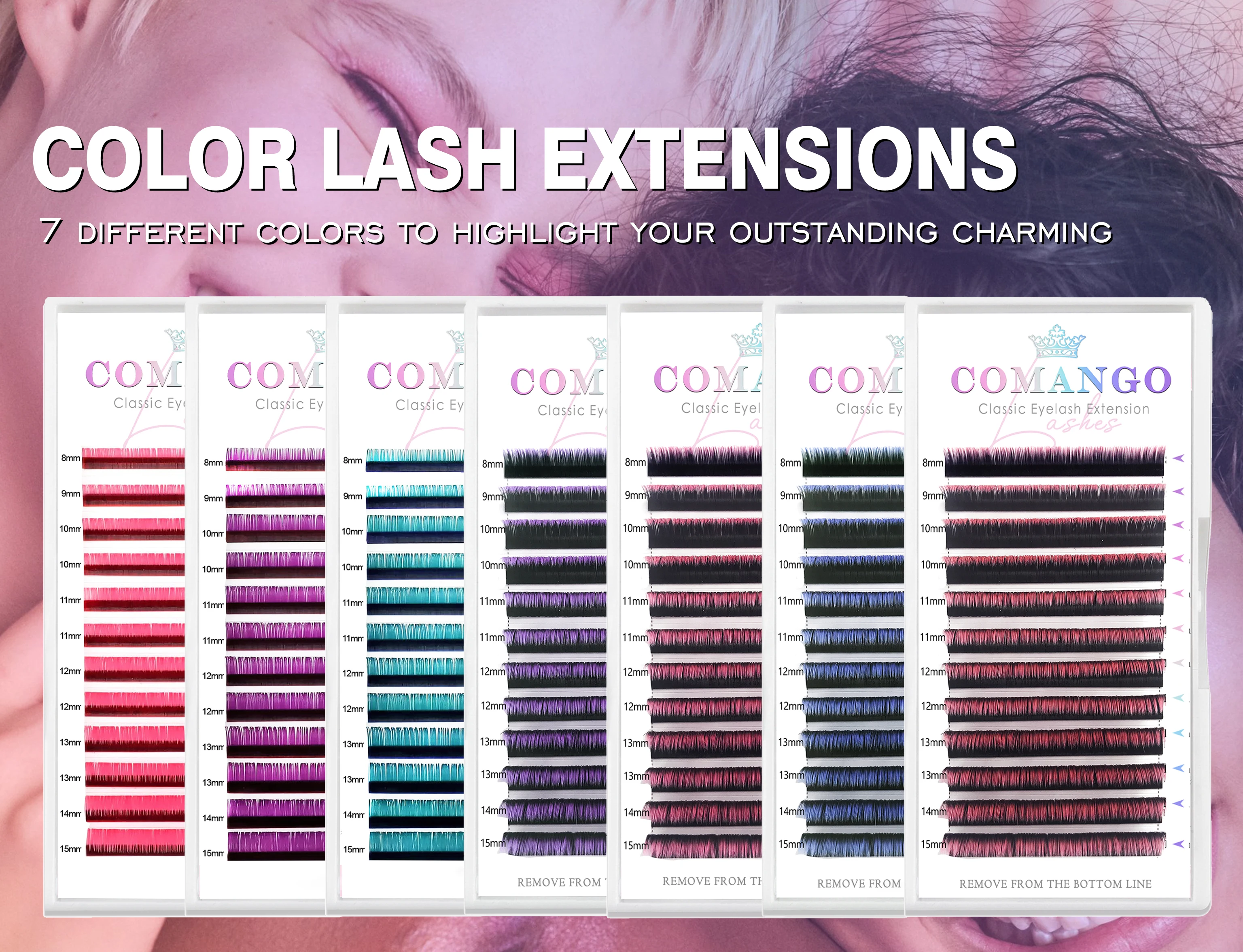 Ombre Pink Red Blue Purple Mix Trays Colored lashes  Individual Eyelashes Natural Mega Russian Eyelash Extensions Colourful