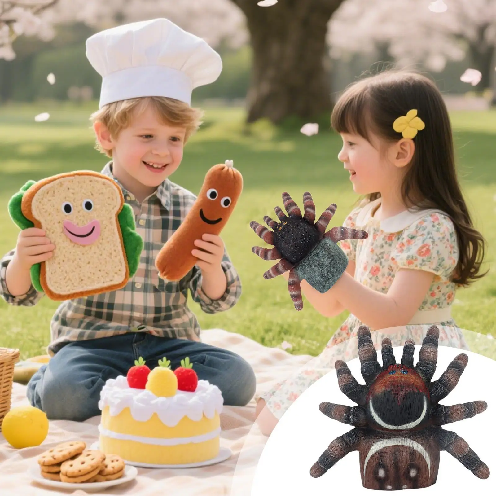 Spinnen-Handpuppe, Spinnen-Rollenspiel-Puppen, realistische gruselige Halloween-Puppe für Erwachsene, Vorschule, Geschichtenerzählen, Zuhause, Kindertagesstätte