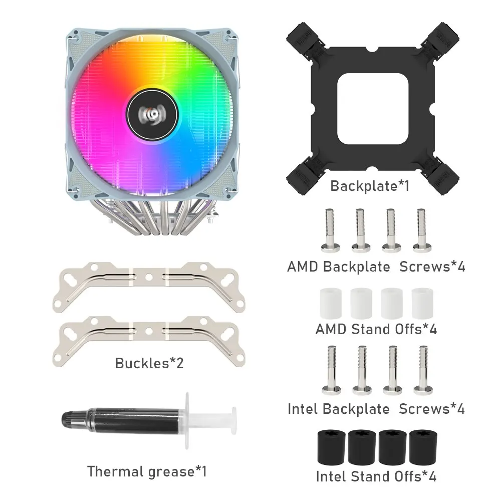 Aigo 6 Heat Pipes CPU Cooler 4 Pin PWM ARGB PC Quiet 120MM CPU Cooling Fan Ventilador Intel LGA 1700 1200 1150 1151 AMD AM4 AM5