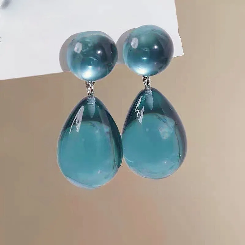 Trendy Retro Water Drop Earrings Women's Sea Green New Geometric Originality Elegant Design Clear Unique Earrings Jewelry Gift