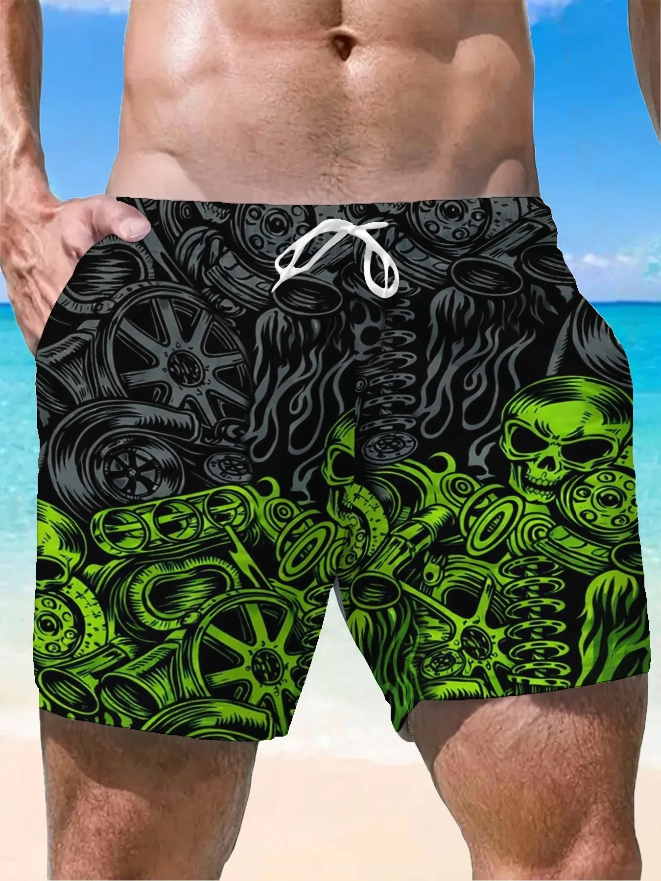 2026 New Hot Selling 3D Printed Fashion Skull Pattern Leisure Quick drying Shorts Holiday Fashion Shorts Street Men's Clothing