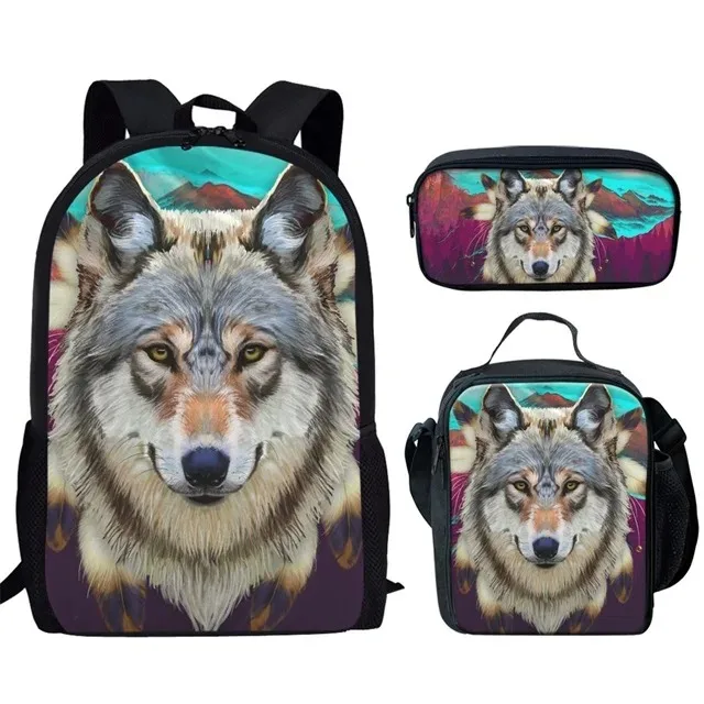 

3D Moon Print Student School Backpacks, Student Backpack, Lunch Bag, Pencil Case, Laptop Bag, Moon and Wolf, Harajuku, Popular,