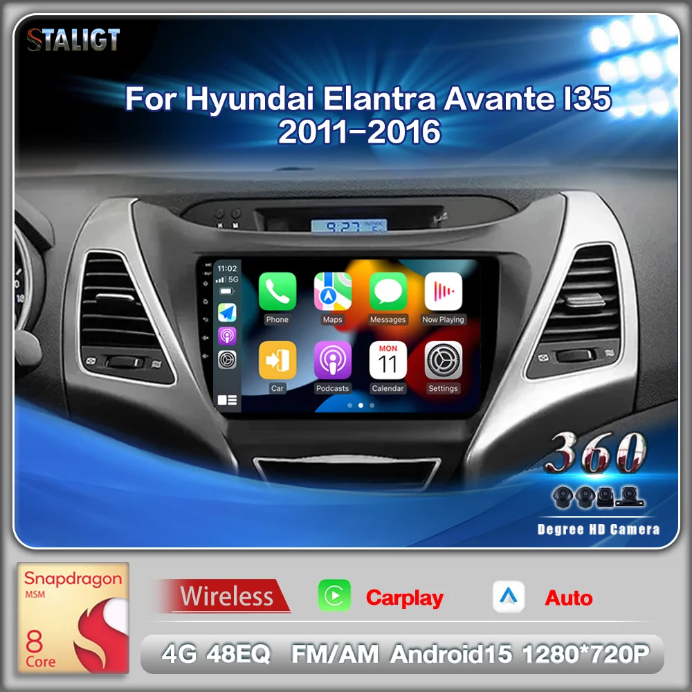 

2Din Android Carplay Android Auto Wireless Car Radio For Hyundai Elantra Avante I35 2011-2016 Autoradio Multimedia Player 9inch