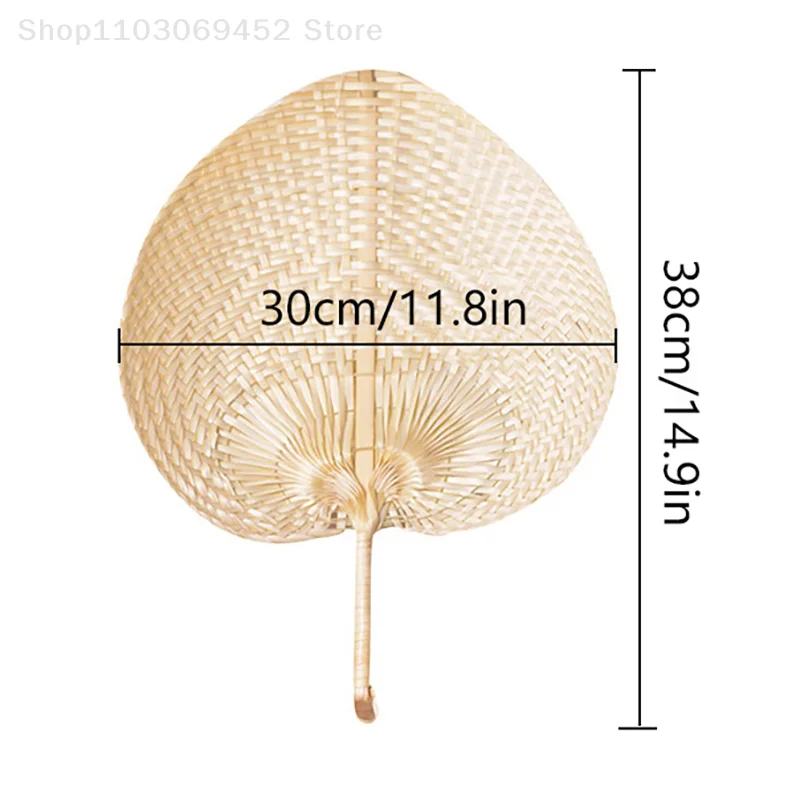 1Pc Handmade Rattan Fan Artificial DIY Creative Heart-shaped Bamboo Fan Home Cooling Tools Decorative Accessories