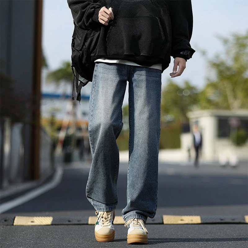

Retro Washed Jeans Boys Spring and Autumn Tide Loose Straight Pants High Street Wide Leg Casual Trousers