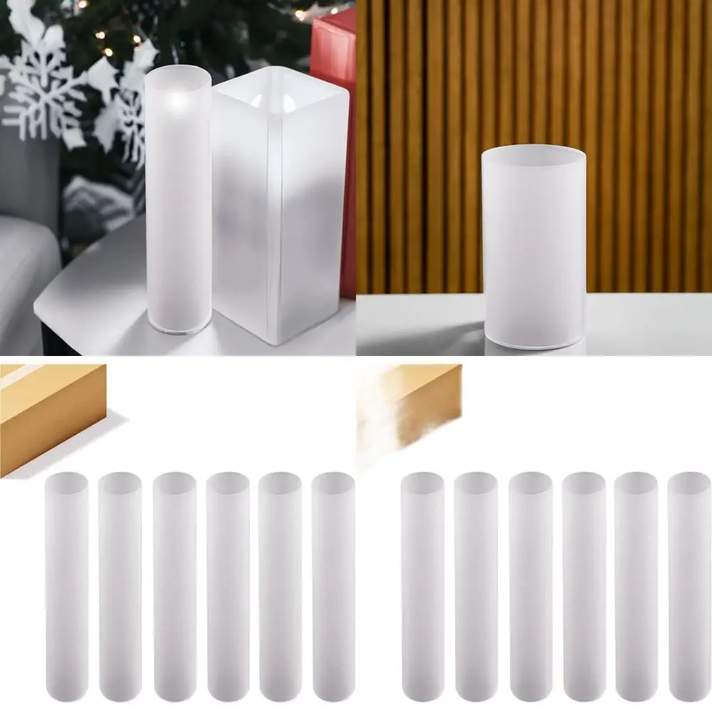 

Set of 6 Rosted Glass Candle Holders, 2.5 Wide x 14 Tall, with Open-Ended Cylinders and Chimney Tube Shades