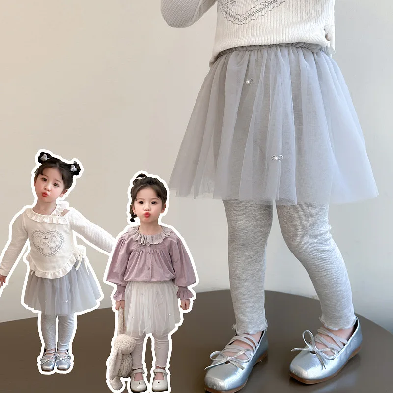 

Girls' Mesh Half-body Leggings, New Fake Two-piece Skirts, Spring and Autumn Clothes