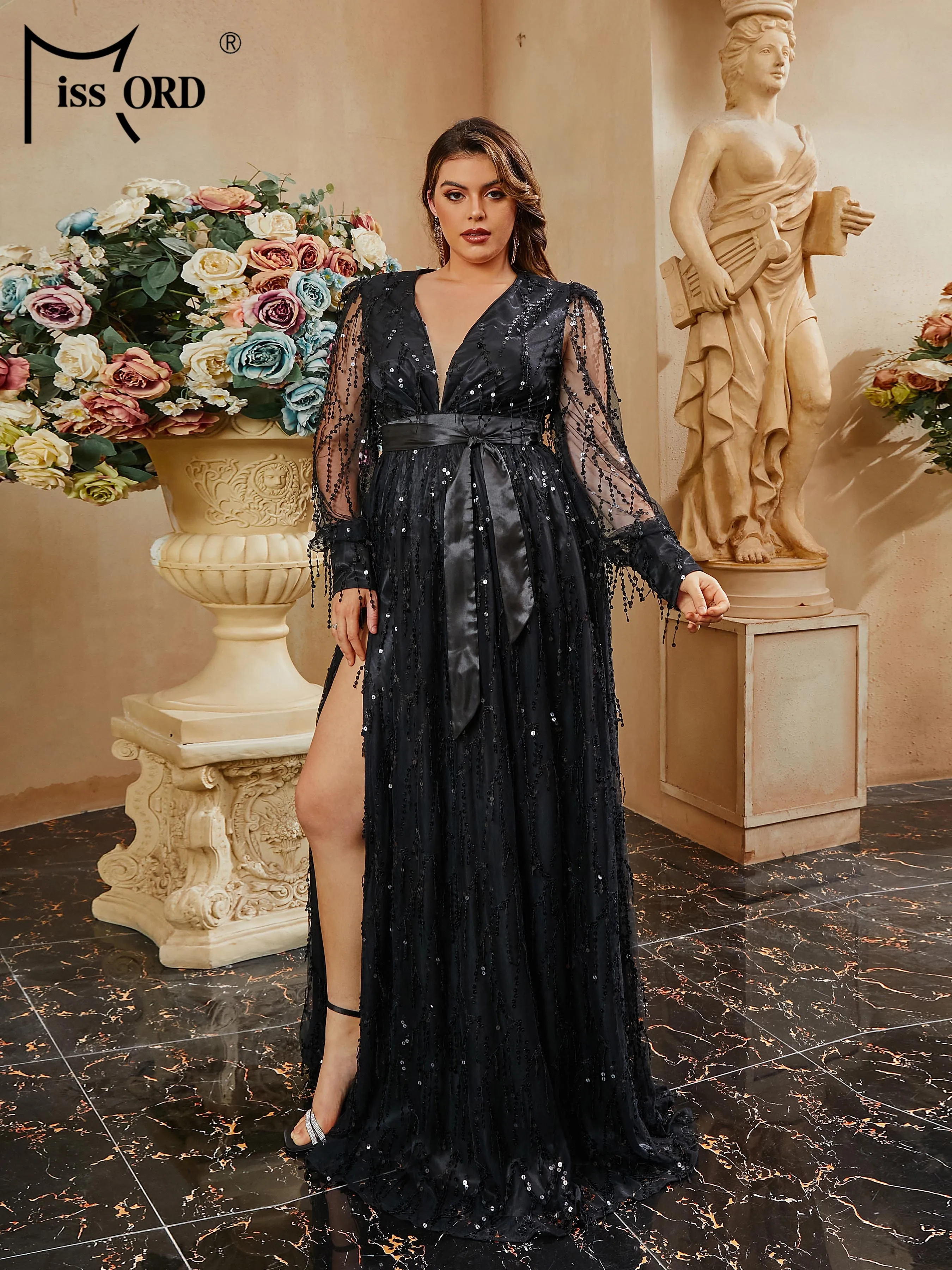 Missord Plus Size Wedding Birthday Party Prom Dress V Neck Tassel A Line Evening Formal Occasion Dresses