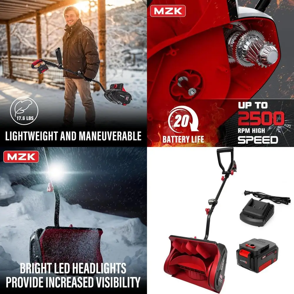 

20V 13-Inch Cordless Snow Thrower with Adjustable Handle, Directional Plate, and Fast Charger Included