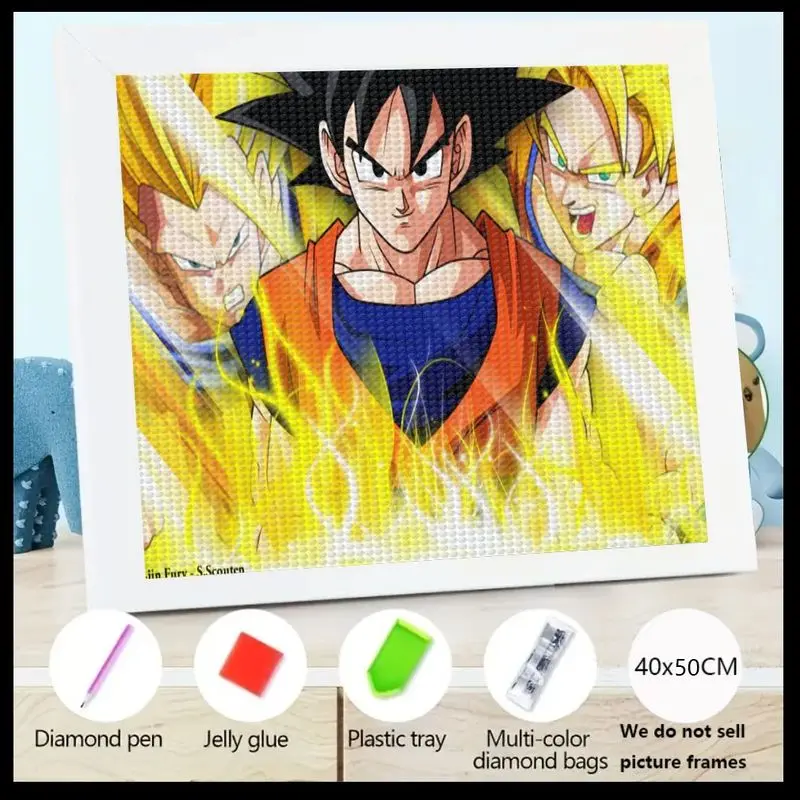 

1 шт., аниме Dragon Ball Z Goku Vegeta Trunks Super Saiyan Power 5D, полная дрель, набор для алмазной живописи, DIY Crystal Rhinestone Cross S