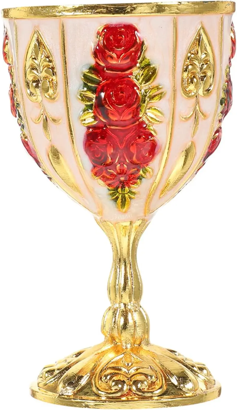 Chalice Goblet Vintage Metal Embossed Wine Cup  Communion Cups Flower Pattern Wine Goblet Vintage  Shot Glass Drinking  Table De