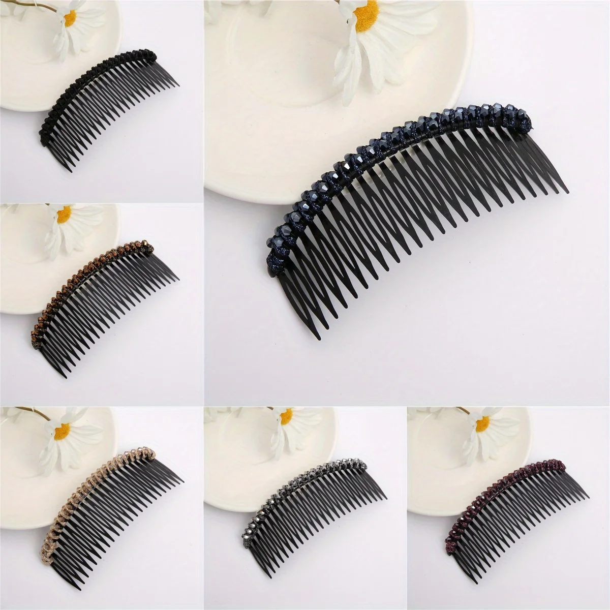 

Crystal Teeth Insert Comb Hair Clip Anti-Slip Grip for Flyaways Styling Elegant Banquet Hair Accessory with Rhinestones