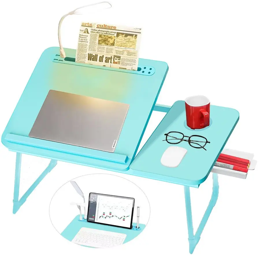 

Plus XL Adjustable Laptop Desk with Light, USB Port, iPad Holder, Drawer Storage Larger 23.6IN Adjustable Lap Desk for Bed, Home