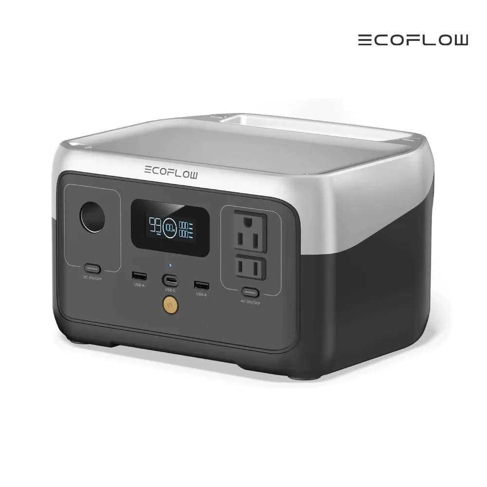 ECOFLOW-estación de energía portátil RIVER 2, batería LiFePO4 de 243Wh/1 hora de carga rápida, 2 salidas de CA de hasta 600W, generador Solar