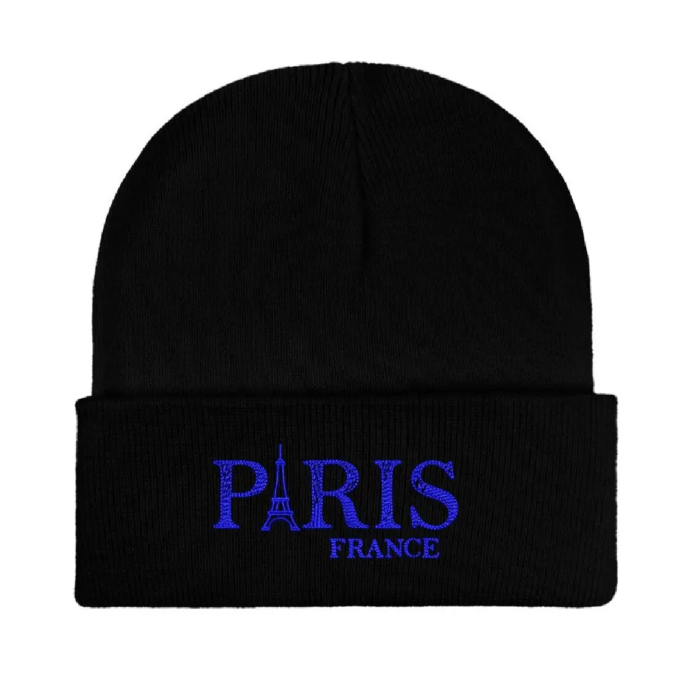 Embroidery Design France PARIS Eiffel Tower Beanies Knitted hats Custom Text Winter thick caps Men Women Caps Warmer Bonnet hats