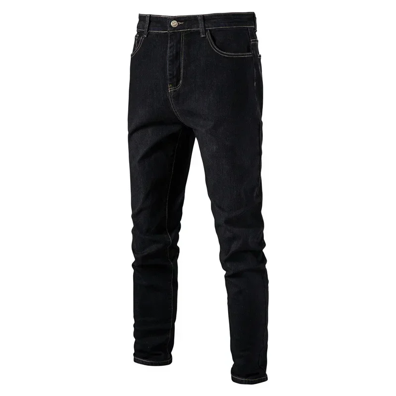 Spring Autumn Men's Jeans High-quality Solid Color Washed Cotton Stretch Straight Denim Pants Male Casual Business Trousers 38