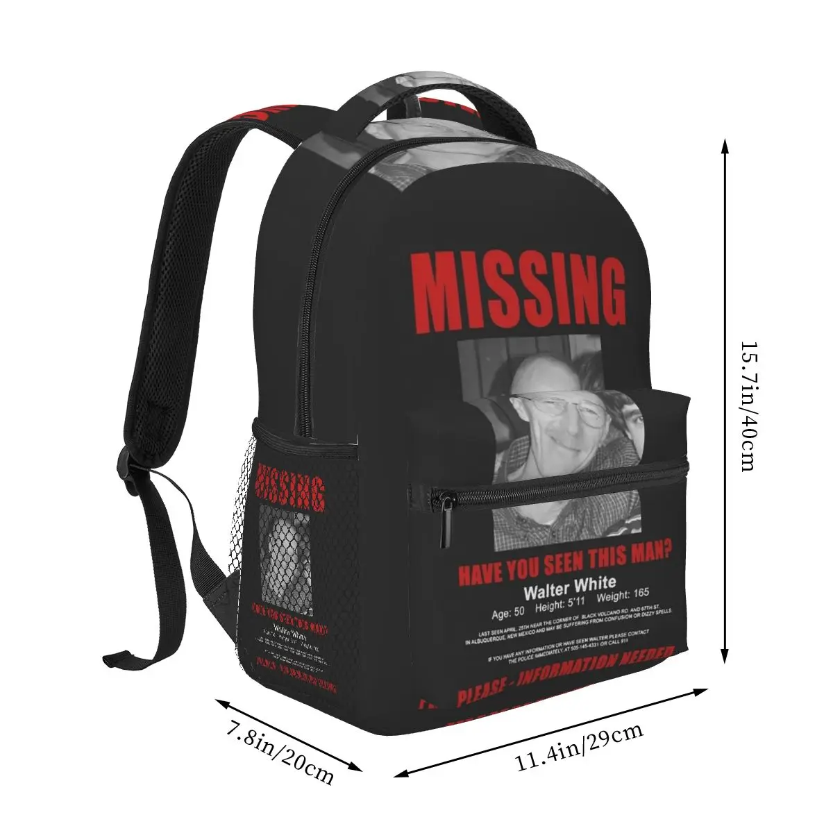 Tv Heisenberg Breaking Bad Missing Sign Better Call Saul Graphic Print 1 Backpack Student  BookBag School Bag Shoulder Bags
