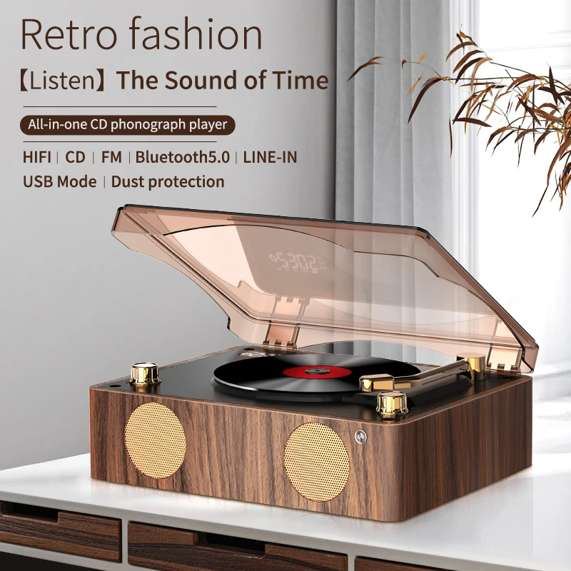 HiFi Sound Speaker with Remote Control,Portable Retro Suitcase CD Player  Bluetooth Rechargeable LED Screen, FM Radio